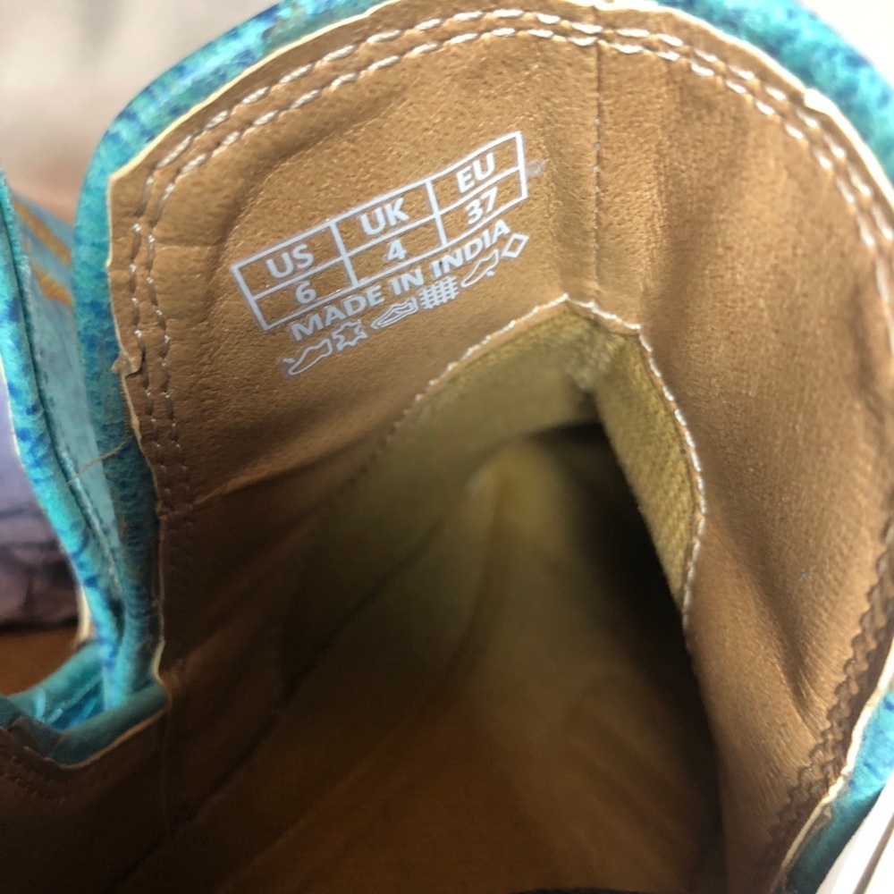 Myra Turquoise Ankle Booties with Gold Accents. Run Large - Picture 10 of 16